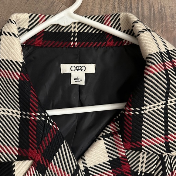 ** FINAL OFFER ** EUC PERFECT PLAID JACKET IN IVORY RED & BLACK WITH 3/4 SLEEVES - Picture 2 of 6
